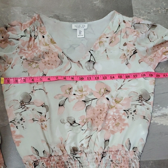 Rachel Zoe Flowy Sheer Floral Long Sleeves Blouse. Green, Pink. Smocked Hem. S. - Picture 8 of 12